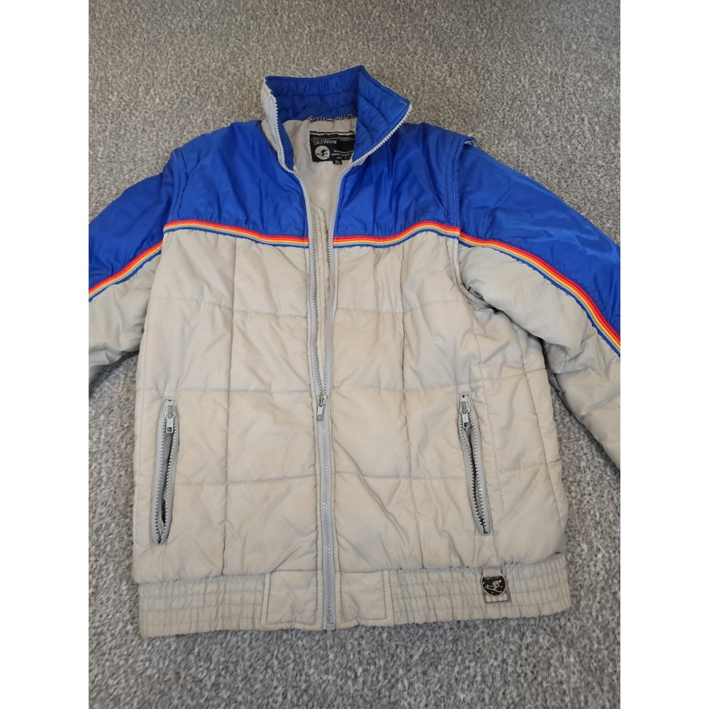 VTG BOYS JCPENNEY Rainbow Striped Color Full Zip Ski Jacket 70s 80s Blue/Gray XL